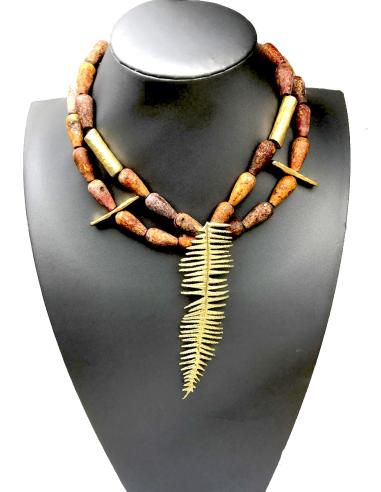 collares etnicos mujer piedra natural y lava volcánica, hoja helecho - Imagen 1