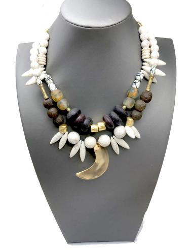 collares mujer  étnicos de piedra natural y colmillo dorado - Imagen 1