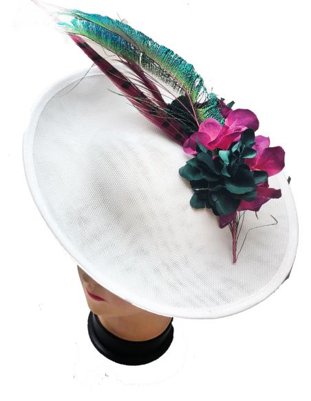 TOCADOS BODA VERDES Y BUGAMBILIAS CON PLUMAS DE FAISAN - Imagen 3