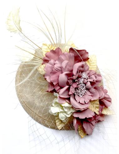 TOCADOS PARA BODAS ROSAS Y BLANCOS CON FLORES Y PLUMAS - Imagen 2