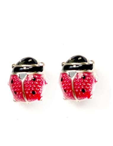 PENDIENTES MUJER DE PLATA DE MARIQUITAS EN ROJO Y NEGRO - Imagen 1