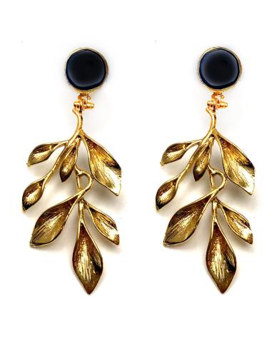 PENDIENTES ALTA BISUTERIA DE PIEDRA NATURAL NEGRA, COLECCION DE HOJAS - Imagen 1