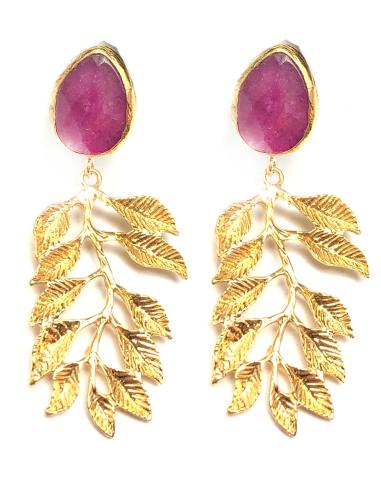 PENDIENTES LARGOS DE MUJER CON PIEDRAS  RUBI JOYAS BODAS - Imagen 1