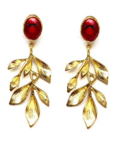 PENDIENTES LARGOS DE CORAL, FIESTAS Y BODAS, COLECCION DE HOJAS - Imagen 1
