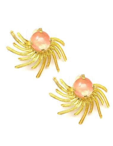 pendientes mujer piedra natural rosa palo baño Oro - Imagen 1
