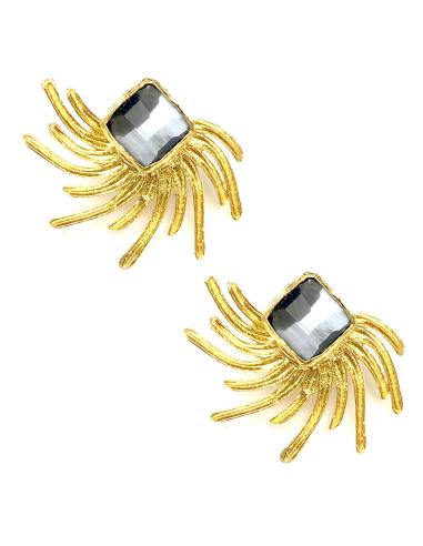 pendientes mujer piedra natural negra y baño Oro - Imagen 1