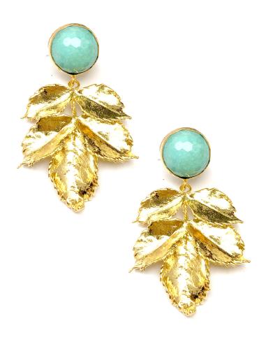 Largos pendientes mujer dorado y piedra verde agua, pendientes de moda - Imagen 1