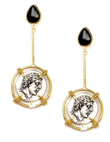 pendientes largos monedas romanas, joyas online - Imagen 1