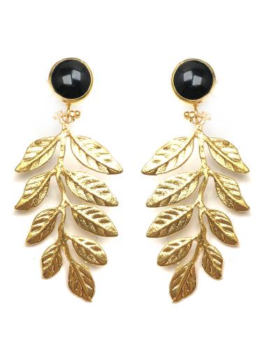 PENDIENTES FIESTA DE MUJER LARGOS DE HOJAS DECORADAS CON PIEDRAS - Imagen 1