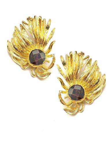 PENDIENTES DORADOS DE DISEÑO PARA MUJER COLECCION ALGAS MARINAS Y PIEDRA MARRON - Imagen 1