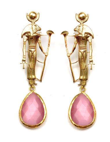PENDIENTES JOYERIA Y ALTA BISUTERIA DE DISEÑO, COLECCION EGIPTO Y CUARZO ROSA - Imagen 1