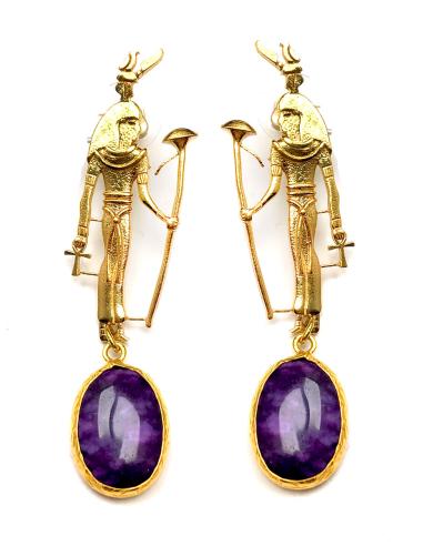 PENDIENTES JOYERIA Y ALTA BISUTERIA DE DISEÑO, AMATISTA DIOS RA - Imagen 1