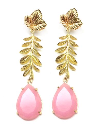 PENDIENTES DORADOS DE INVITADA PARA BODAS CON PIEDRA COLOR - Imagen 1