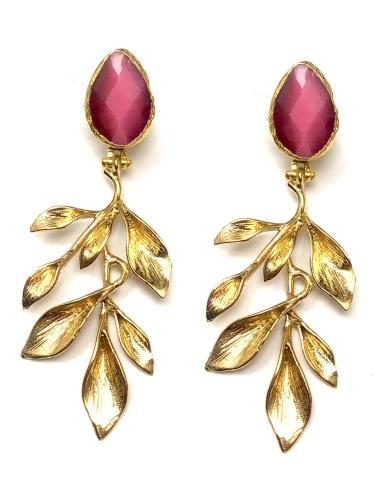 PENDIENTES DE MUJER LARGOS PIEDAR OVAL FUCSIA, COLECCION DE HOJAS