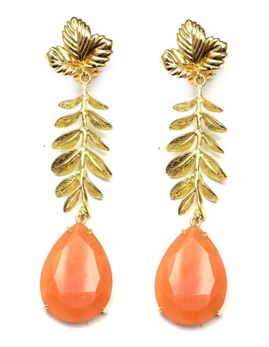 PENDIENTES DORADOS DE INVITADA PARA BODAS CON PIEDRA COLOR - Imagen 1