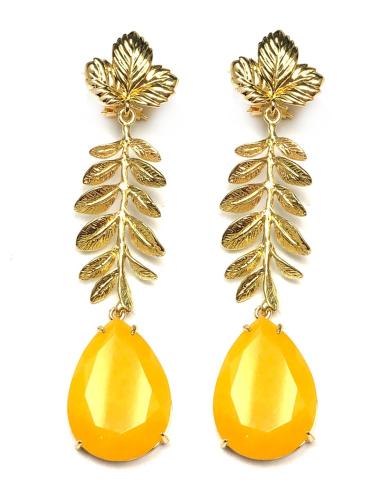 PENDIENTES DORADOS DE INVITADA PARA BODAS CON PIEDRA COLOR - Imagen 1