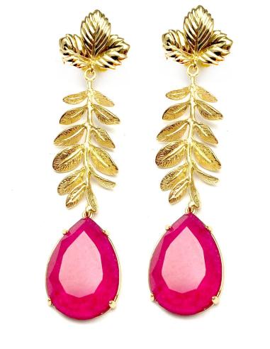 PENDIENTES DORADOS DE INVITADA PARA BODAS CON PIEDRA COLOR - Imagen 1