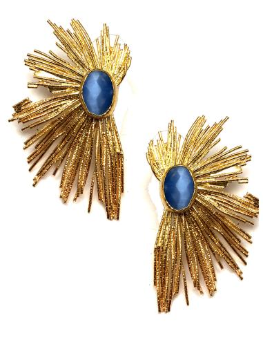 PENDIENTES DE MODA ALTA BISUTERIA MUJER, BAÑO ORO  Y PIEDRA AZUL CELESTE - Imagen 1