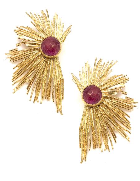 MUJER PENDIENTES GRANDES Y ORIGINALES DE DISEÑO PIEDRA RUBI BRUTO - Imagen 1