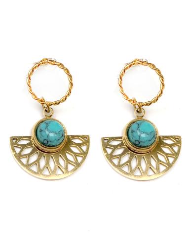 PENDIENTES MUJER DORADOS DE AROS CON ABANICO TURQUESA - Imagen 1