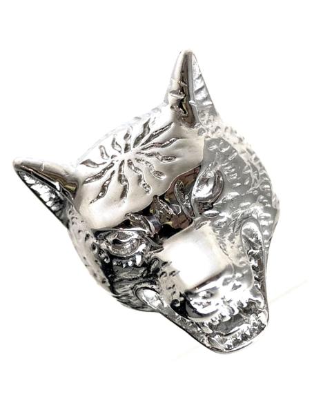 ANILLOS PLATEADOS GRANDES CON CABEZA DE LOBO FEROZ - Imagen 1