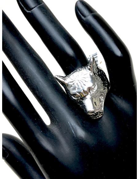 ANILLOS PLATEADOS GRANDES CON CABEZA DE LOBO FEROZ - Imagen 2