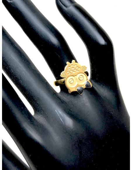 ANILLOS DORADOS PARA MUJER CON GRACIOSA FIGURITA DE BUHO - Imagen 2