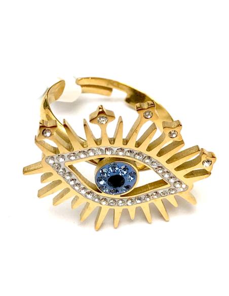 ANILLOS DORADOS CON OJO DE LA SUERTE EN AZUL Y BLANCO - Imagen 1