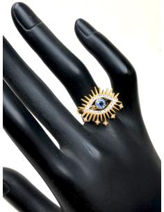 ANILLOS DORADOS CON OJO DE LA SUERTE EN AZUL Y BLANCO - Imagen 1 2