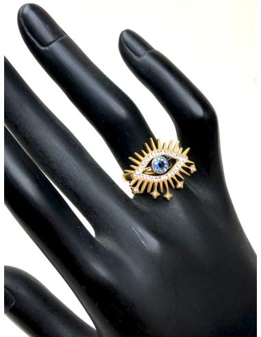 ANILLOS DORADOS CON OJO DE LA SUERTE EN AZUL Y BLANCO - Imagen 2