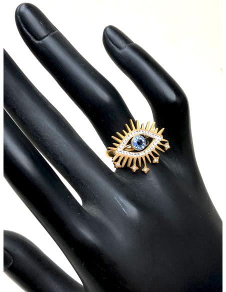 ANILLOS DORADOS CON OJO DE LA SUERTE EN AZUL Y BLANCO - Imagen 2