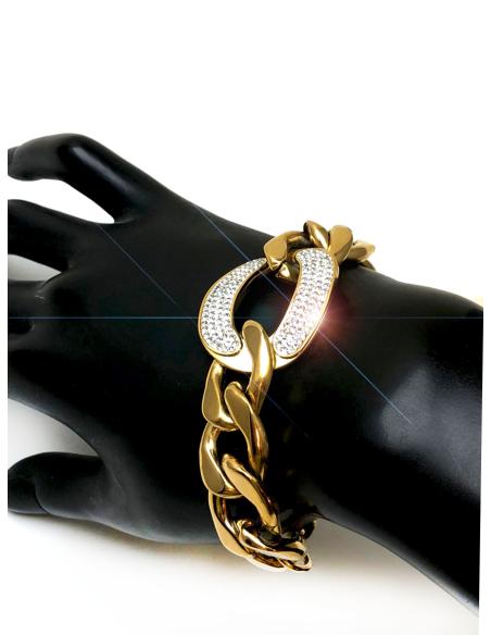 PULSERAS DORADAS DE MODA DECORADAS EN CRISTAL BRILLO - Imagen 3