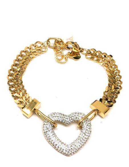PULSERAS DORADAS CON CORAZON DECORADO EN CRISTAL BRILLO - Imagen 1