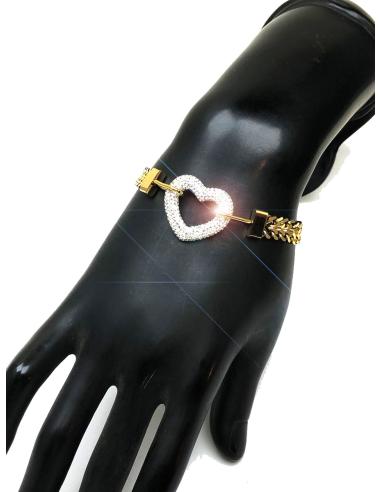 PULSERAS DORADAS CON CORAZON DECORADO EN CRISTAL BRILLO - Imagen 2