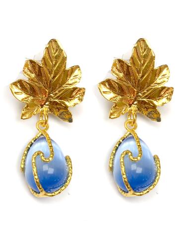 PENDIENTES  MUJER PIEDRA NATURAL AZUL CLARO Y HOJA - Imagen 1