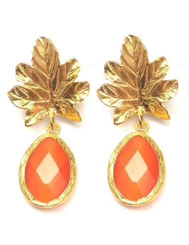 PENDIENTES MUJER PIEDRA NATURAL NARANJA Y HOJA - Imagen 1