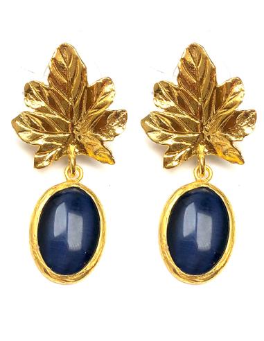 PENDIENTES  MUJER PIEDRA NATURAL AZUL MARINO Y HOJA - Imagen 1