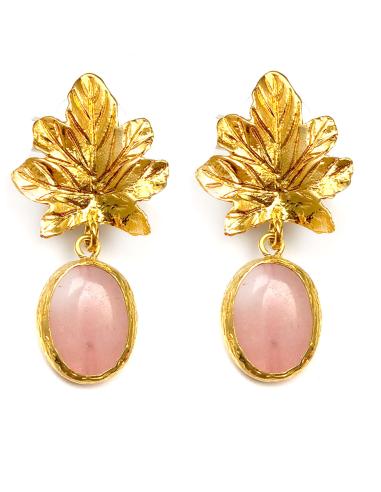 PENDIENTES  MUJER PIEDRA NATURAL ROSA PALO Y HOJA - Imagen 1