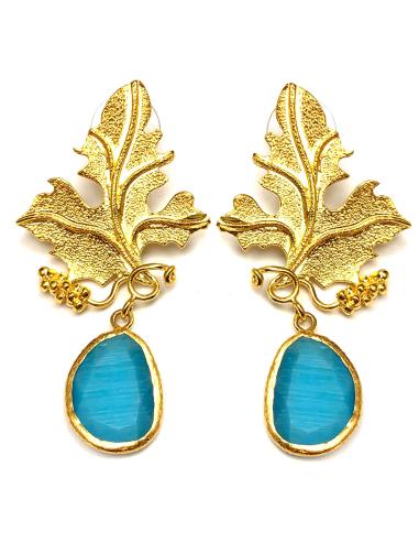 PENDIENTES LARGOS ORIGINALES PIEDRA NATURAL AZUL, HOJA PARRA - Imagen 2