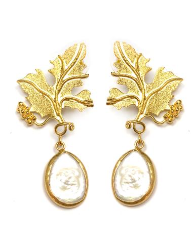 PENDIENTES LARGOS ORIGINALES MADRE PERLA Y HOJA PARRA - Imagen 1