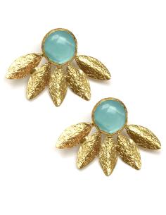 PENDIENTES MODA MUJER HOJAS DE MARGARITA Y PIEDRA VERDE - Imagen 1