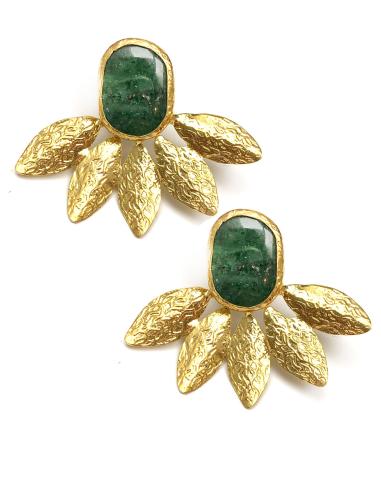 PENDIENTES MODA MUJER HOJAS DE MARGARITA Y PIEDRA VERDE - Imagen 3