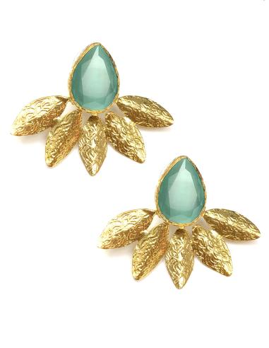 PENDIENTES MODA MUJER HOJAS DE MARGARITA Y PIEDRA VERDE - Imagen 4