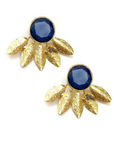 PENDIENTES TENDENCIA MUJER, HOJAS DE MARGARITA PIEDRA AZUL MARINO - Imagen 1