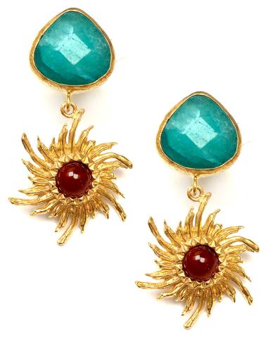 PENDIENTES PEQUEÑOS MUJER FORMA DE GALAXIA VERDE AGUA Y  CORAL - Imagen 1