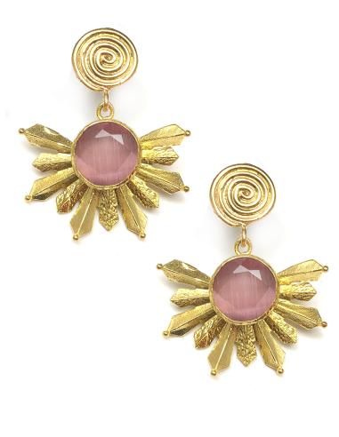 PENDIENTES MUJER PEQUEÑOS FORMA SOL PIEDRA ROSA - Imagen 1