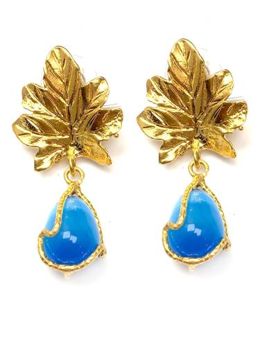 PENDIENTES  MUJER PIEDRA NATURAL AZUL CLARO Y HOJA - Imagen 1