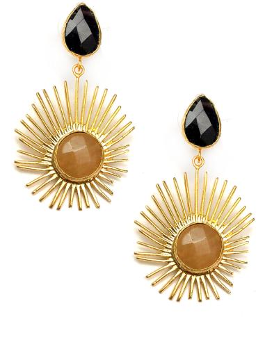 PENDIENTES MUJER LARGOS PIEDRA BEIGE Y NEGRO ALTA BISUTERIA Y JOYERIA, RAYOS DE SOL - Imagen 1