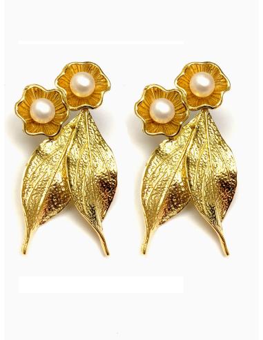 PENDIENTES MUJER DORADOS Y PERLAS, PENDIENTES DE DISEÑO ONLINE - Imagen 1