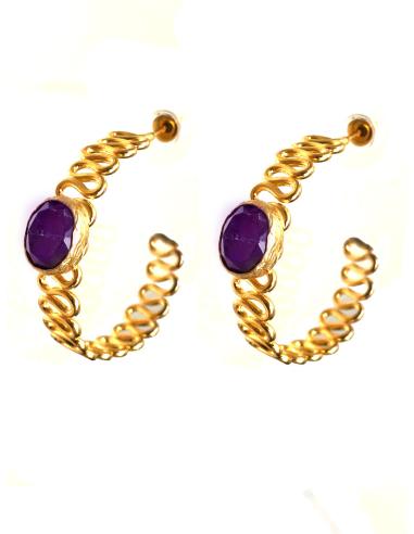 PENDIENTES ARO MUJER CON PIEDRA NATURAL DE COLOR A ELEGIR - Imagen 3